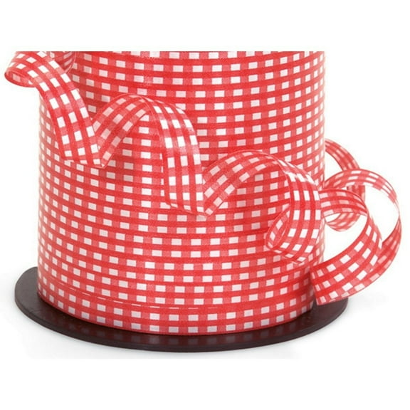 Red Gingham Curling Ribbon - 3/8in. x 250 Yards - 1 Spool (AKV2-13)