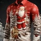 thumbnail image 5 of Camisa cómoda de manga larga con estampado de Papá Noel para uso diario, para salir, otoño e invierno, informal, para hombre, 5 of 5