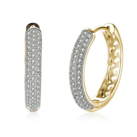 Classic Round18K Gold Plated Crystal Cubic Zirconia Pave Hoop Earrings
