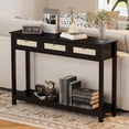 thumbnail image 2 of LAZZO 47" Boho Rattan Console Table, Narrow Entryway Table with 3 Drawers & Open Shelf, Balck, 2 of 9