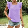 thumbnail image 2 of Short Sleeve Shirts for Women, Women's Gingham Print Blouse Top Square Neck Ruffle Short Sleeve Boho Casual Shirts, 2 of 7