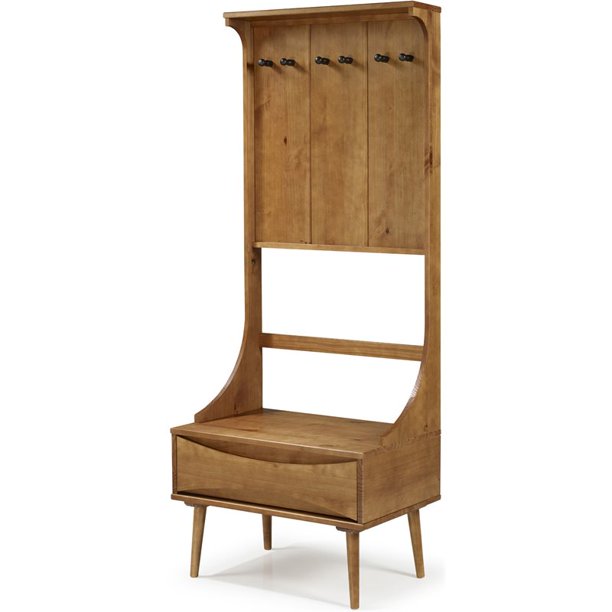 Atticus 68" Solid Wood Hall Tree With Drawer in Caramel