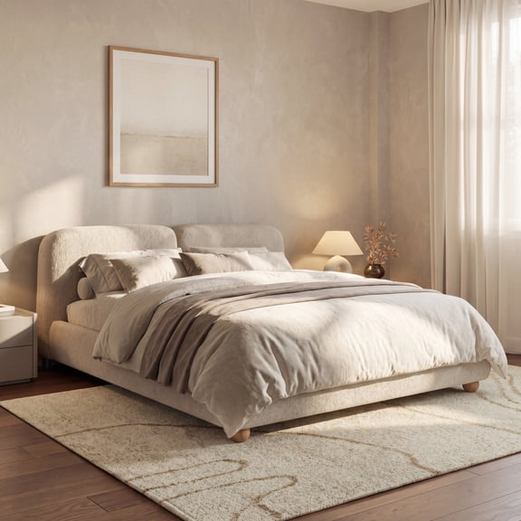 Christopher Knight Home Boucle Upholstered Bed Frame with Curved Thick Headboard, King Size, Taupe
