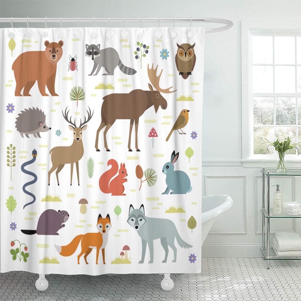 Animal Shower Curtain Cartoon Deer in Snow Forest Decor for Fabric Curtains 