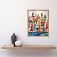thumbnail image 2 of Modern Marina Colourful Port Folk Art Watercolour Painting Art Print Framed Poster Wall Decor 12x16 inch, 2 of 5