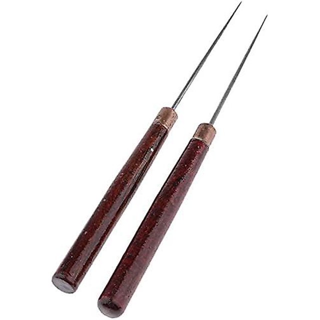 Punzón con mango de madera, punzón de costura artesanal de cuero, herramientas de cuero de costura Diy, dise?o práctico y duradero (marrón) (2 uds) LingWen 8390615548342