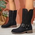 thumbnail image 6 of Viluyesy Mid Calf Boots for Womens, Hollow Out Chunky Heels Zip-Up Fashion Fall Winter Boots Black, 6 of 9