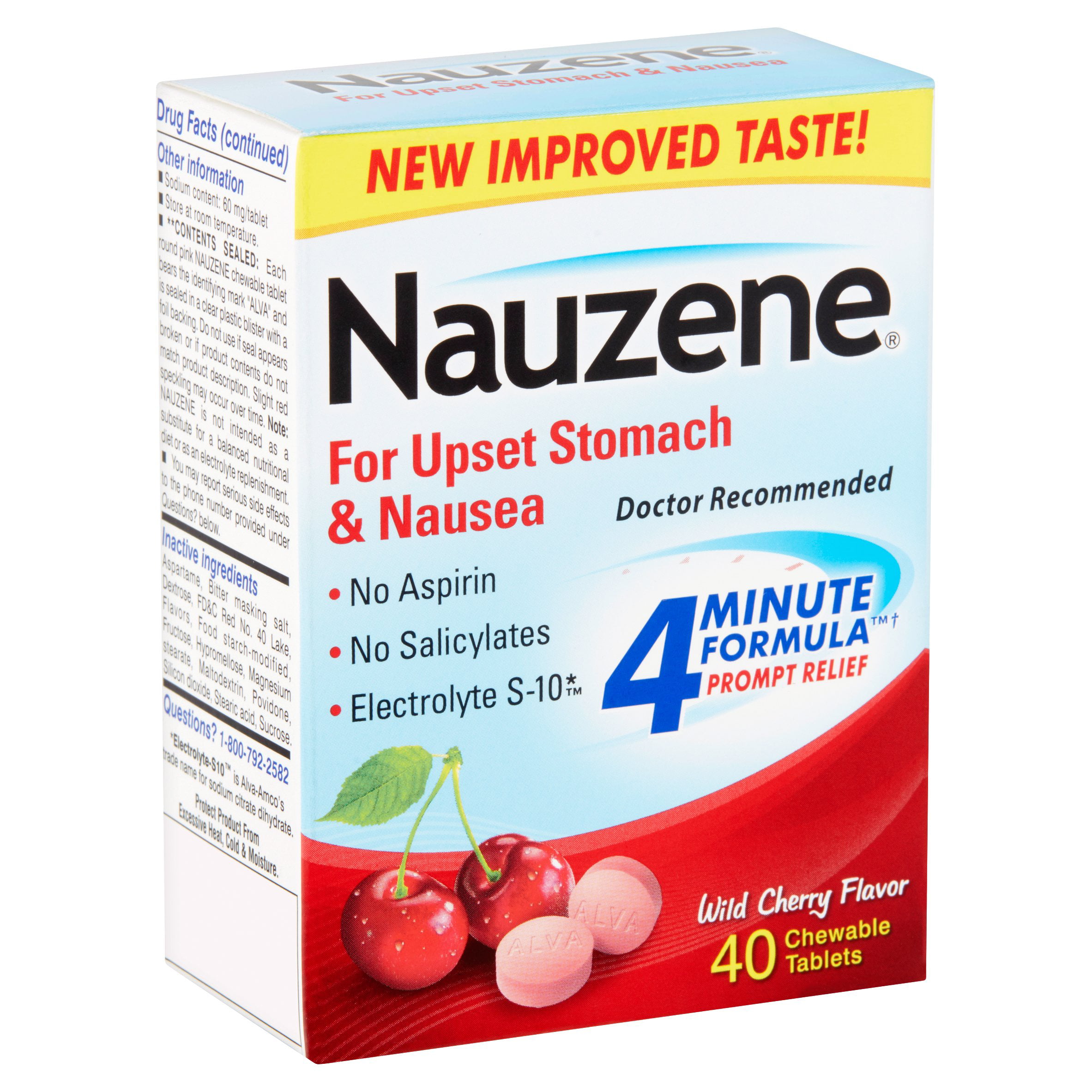 nauzene for upset stomach & nausea wild cherry flavor chewable