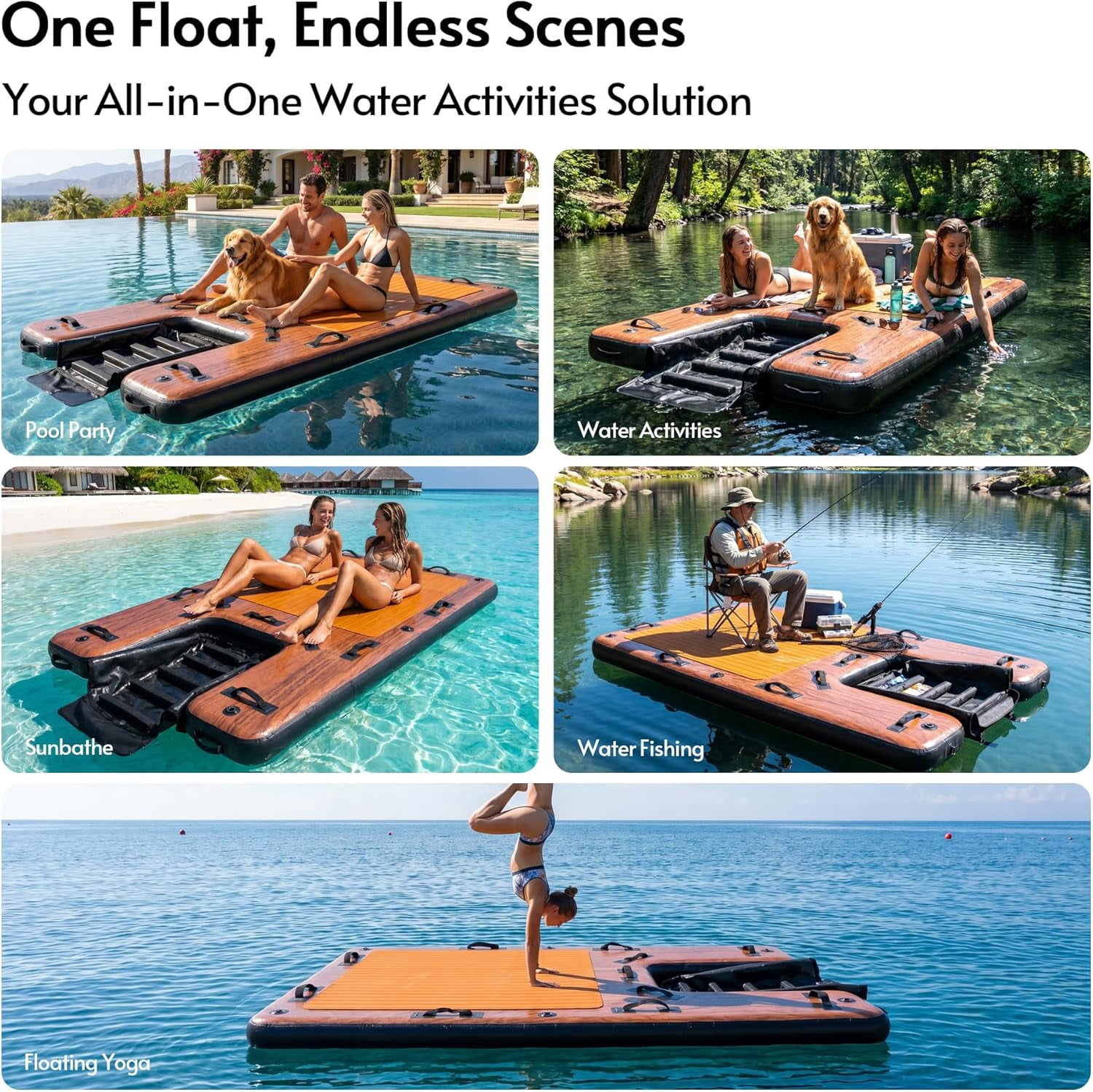 LAZZO 8 x 5 FT Inflatable Floating Dock, Anti-Slip EVA Foam Platform with Dog Ramp & Air Pump for Pool and Lake