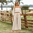 thumbnail image 2 of 2 Piece Outfits for Women Casual off Shoulder Long Sleeve Crop Tops Drawstring Wide Leg Pants Matching Lounge Sets, 2 of 8