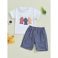 thumbnail image 4 of Boys Summer Shorts Sets Baby Toddler 6 12 18 24 Months 2T 3T 4T Short Sleeve O Neck Fish Embroidery Tops and Plaid Shorts Clothes Set, 4 of 9
