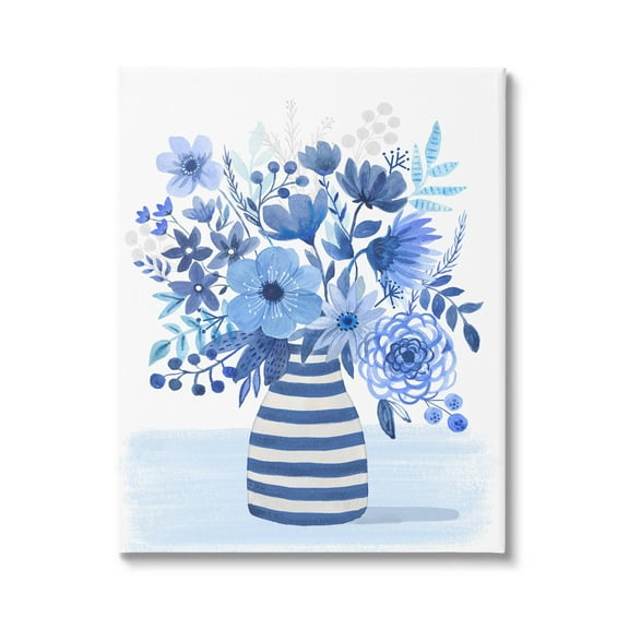 Blue Mixed Flower Bouquet Botanical & Floral Graphic Art Gallery Wrapped Canvas Print Wall Art