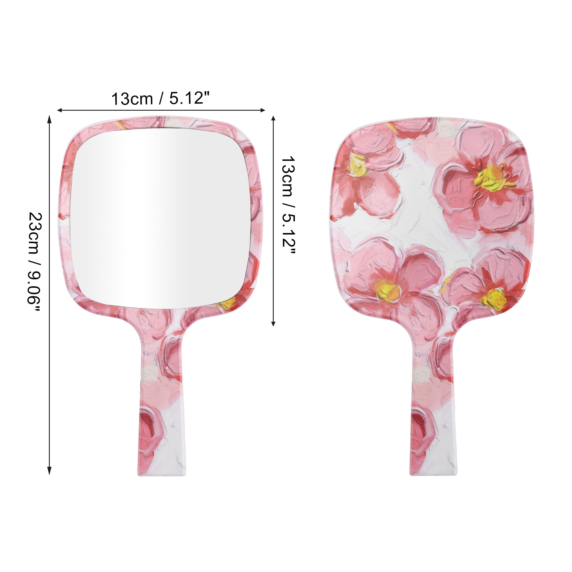 Unique Bargains 1 Pc Durable Square Handheld Mirror for Business Travel Red Yellow Pink