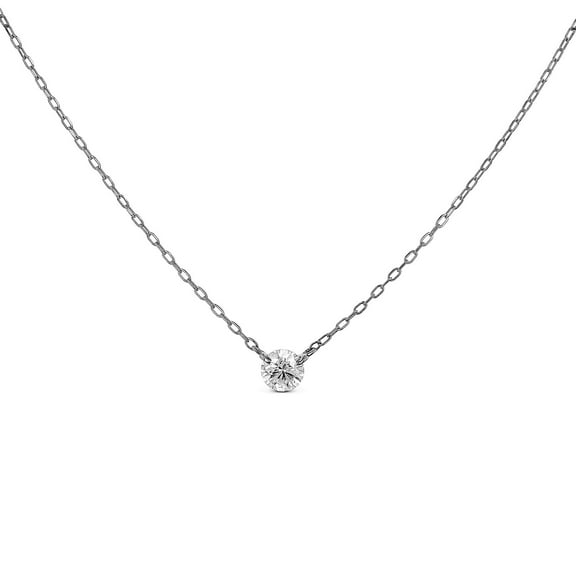 Social Value 18K Solid White Gold Genuine Diamond Solitaire Necklace with Adjustable Length Chain.20ct