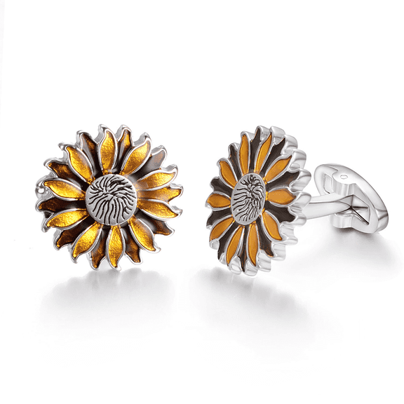 Yoursfs Novelty Sunflower Cuff Links Wedding Cufflinks For Men Personalized Stainless Steel Cufflinks Dress Shirt Accessories Jewelry Gifts (1.7*1.7cm)