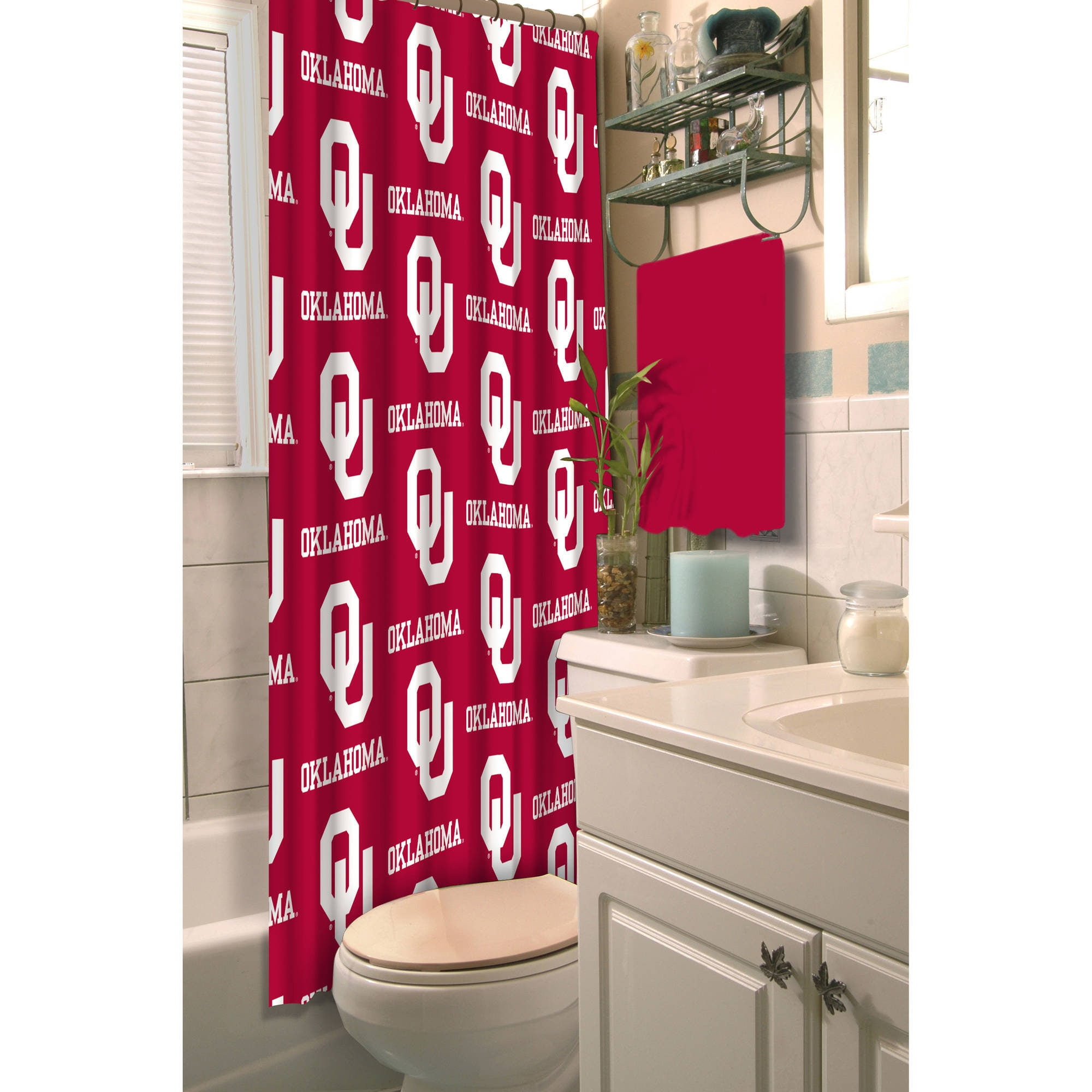 Oklahoma Sooners Shower Curtain American School University Bath Curtain Sport Shower Curtain Polyester Decoration with Hooks 69x70 Inch 