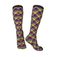 thumbnail image 4 of Balery Mardi Gras Plaid Printed Novelty Socks Men's Women's Crew Socks Sports Socks Knee High Socks Cotton Socks Quirky and Cool Socks, 4 of 9