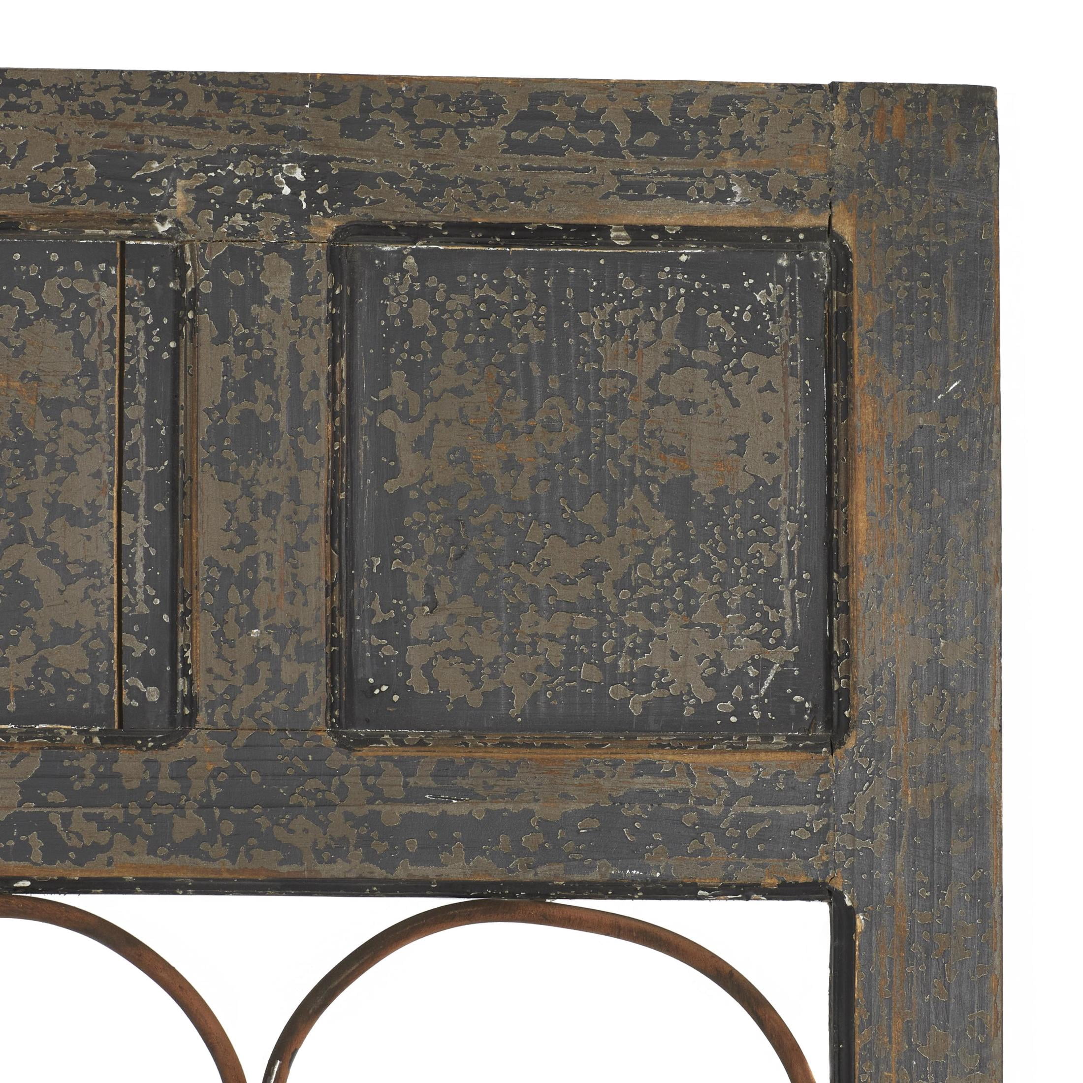 DecMode Brown Wood Scroll Window Inspired Panel Home Wall Decor with Copper Metal Scrollwork, 20" x 1" x 57"