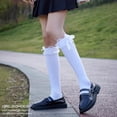 thumbnail image 3 of Calcetines de tobillo con volantes y encaje para mujer, calcetines altos de algodón con lazo y ribete de volantes, 3 of 3