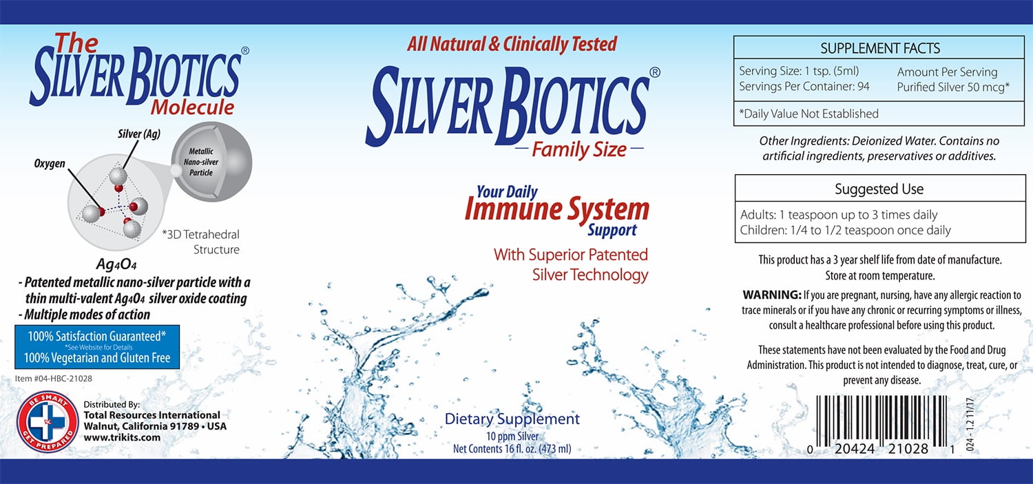 SilverBiotics by Be Smart Get Prepared – 16 oz , Probiotic, Immune Supplement for Family, All Natural Nano Silver