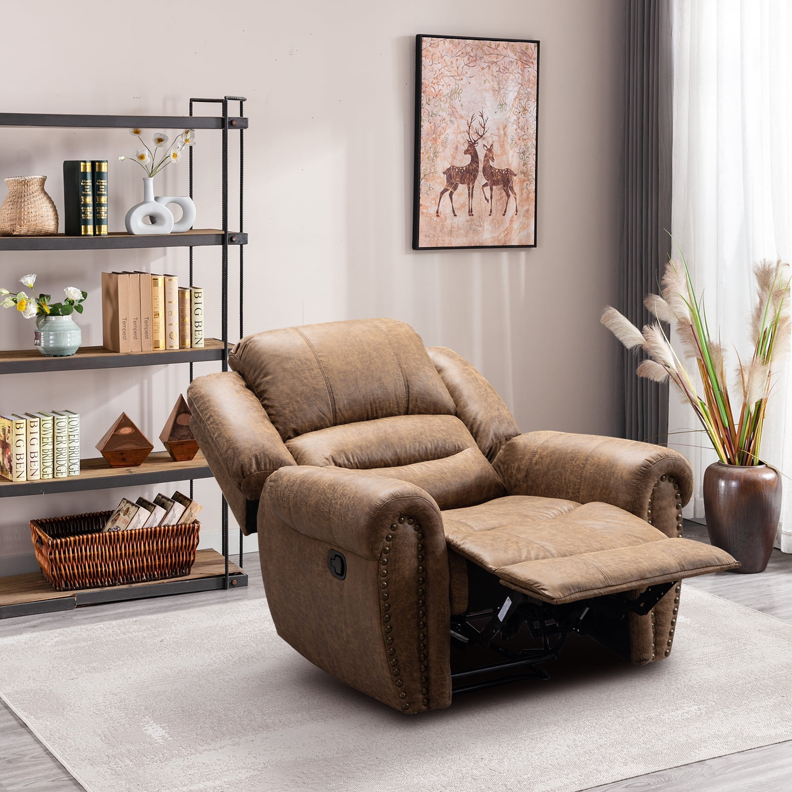 Bonzy Home Recliner Comfortable Arms and Back Single Reclining Chair Sofa for Living Room Bedroom, Brown