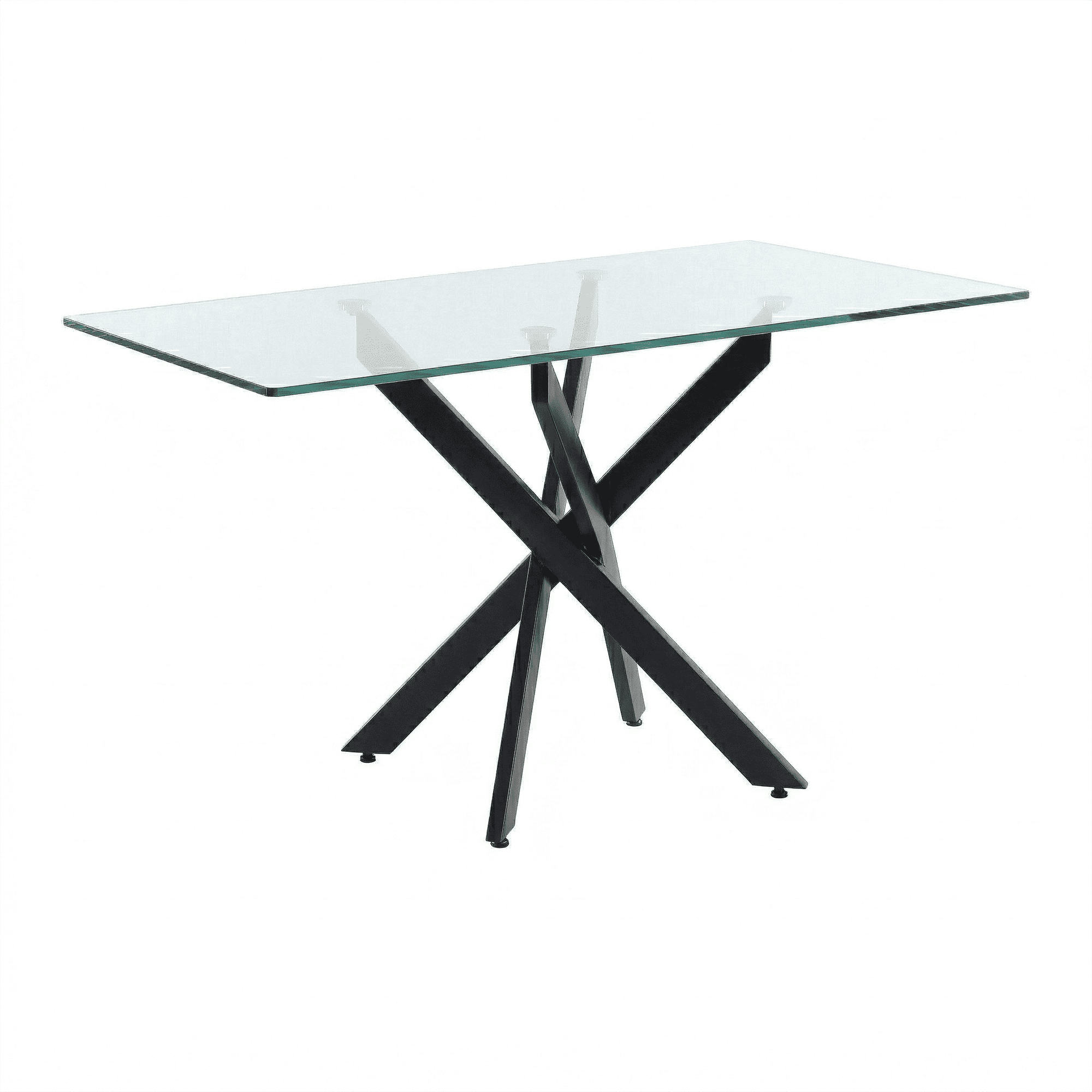 Garitin Dining Table and Rectangular Glass Top Kitchen Table 47.24 Inch, Modern Center Table with Black Metal Legs for Dining Room, Black