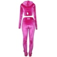 thumbnail image 3 of Hood Goodie Womens Panne Velvet Set Hooded Long Sleeve Top With Pants Pink XL, 3 of 5