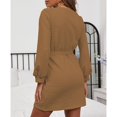 thumbnail image 4 of Long Sleeved Dress for Woman Crew Neck Pure Color Breathable Waffle Pattern Women Belted Dress Wrap Dress for Daily Life Brown XL, 4 of 6