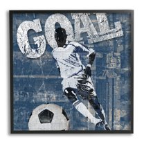Stupell Industries Soccer Player Goal Text Vintage Weathered Sign Graphic Art Black Framed Art Print Wall Art, Design by Katrina Craven
