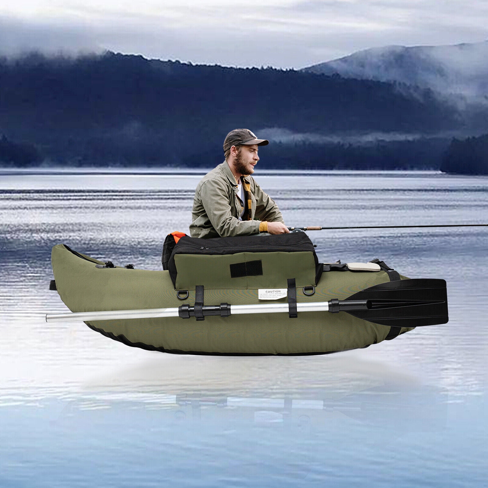 Miumaeov Portable Inflatable Boat Outdoor Floated Fishing Boat Raft with 90-180° Adjustable Backrest