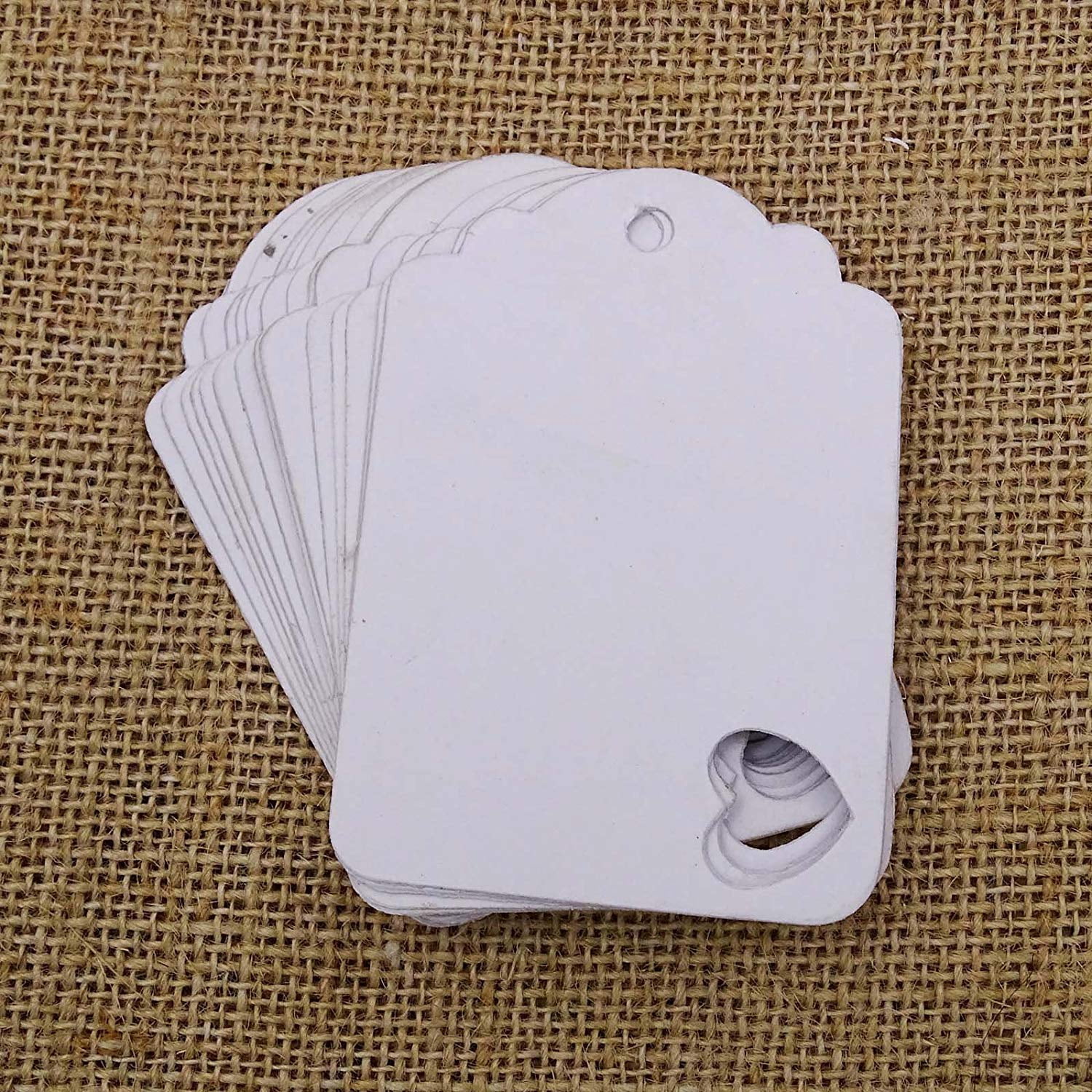 500 PCS Gift Tags/ Hang Tags with Free Strings, Scalloped Tag Style Color Rectangular With Heart Punched
