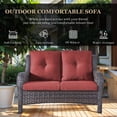 thumbnail image 2 of Gymojoy Outdoor PE Wicker Loveseat, Patio Rattan 2 Seats Counch Sofa with Red Cushion and Deep Seating High Back, 2 of 8