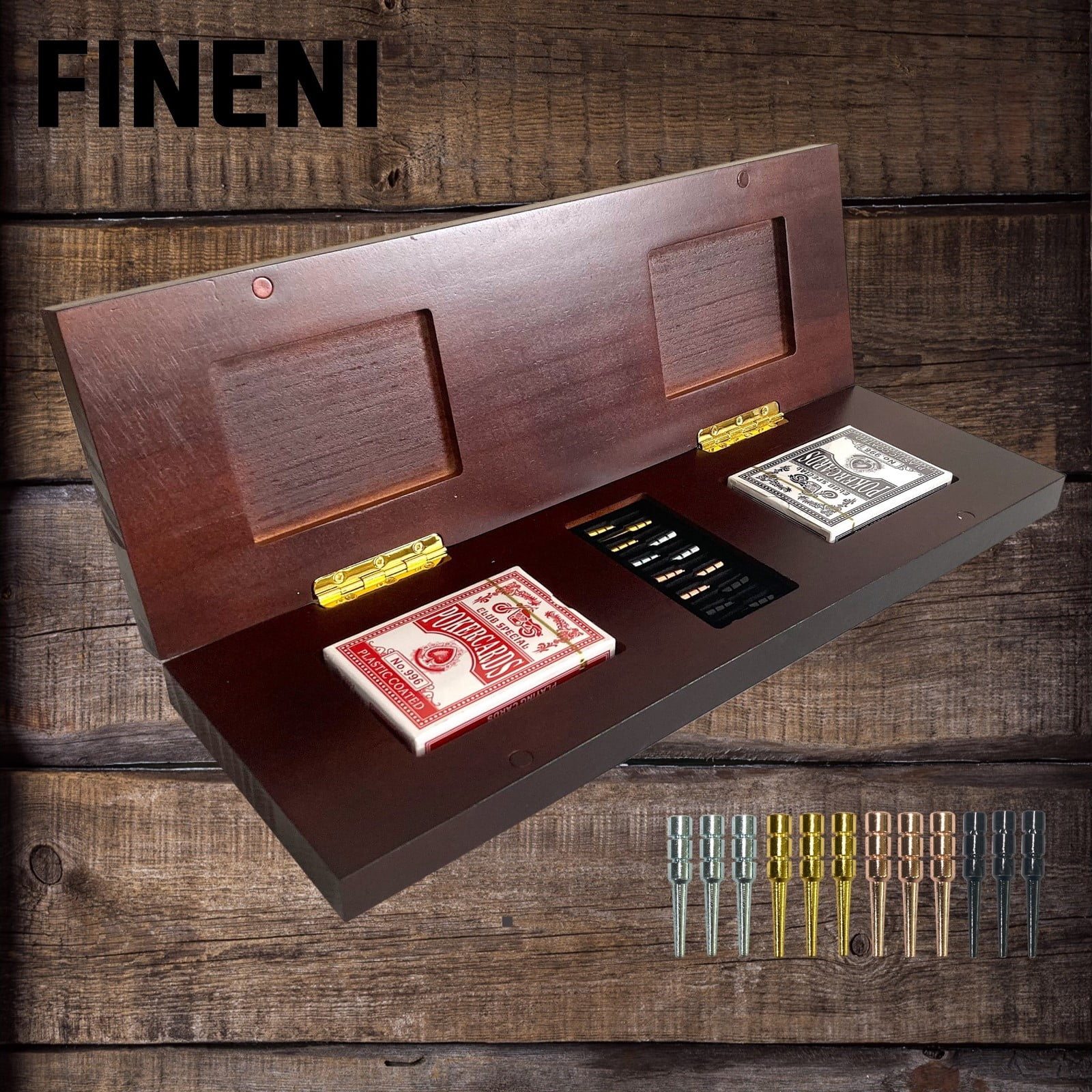 FINENI 4 Track Cribbage Board Game Set, Premium Wooden Board with Magnetic Lock, 12 Metal Pegs, 2 Playing Cards with Large Storage & Travel Portable – Continuous 4 Track Board