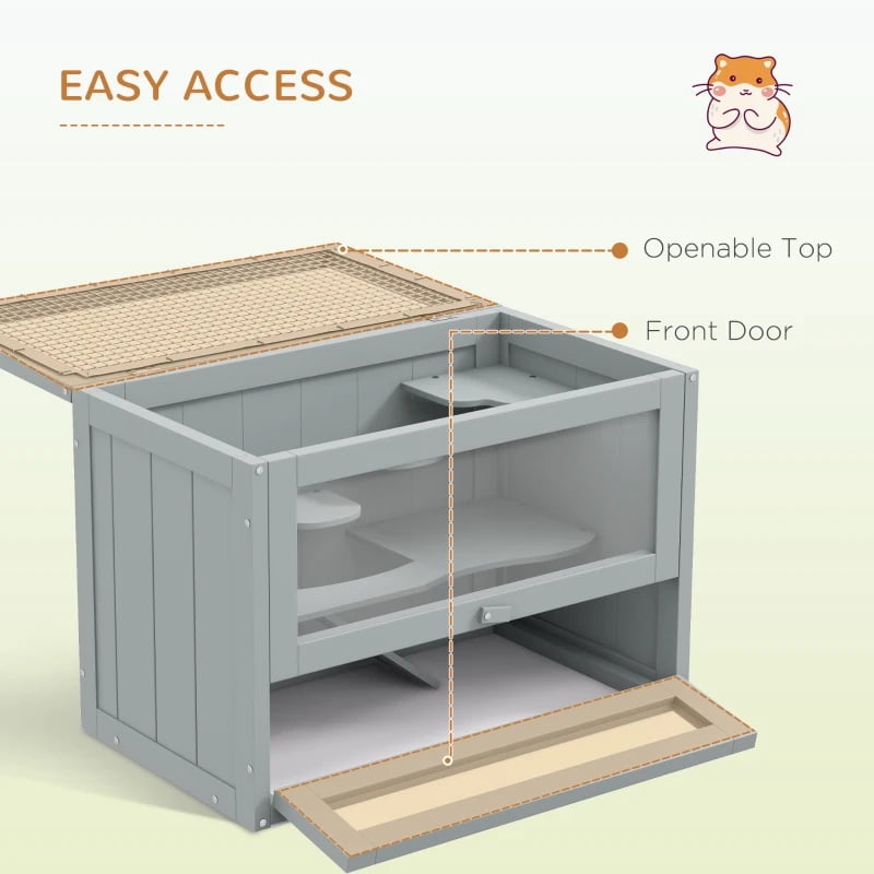 Pefilos 23" 2-Level Hamster Cage with Openable Top, Door, Shelf, Ladder, Pet Cages for Small Animals Guinea Pig Hutch House Indoor, Gray