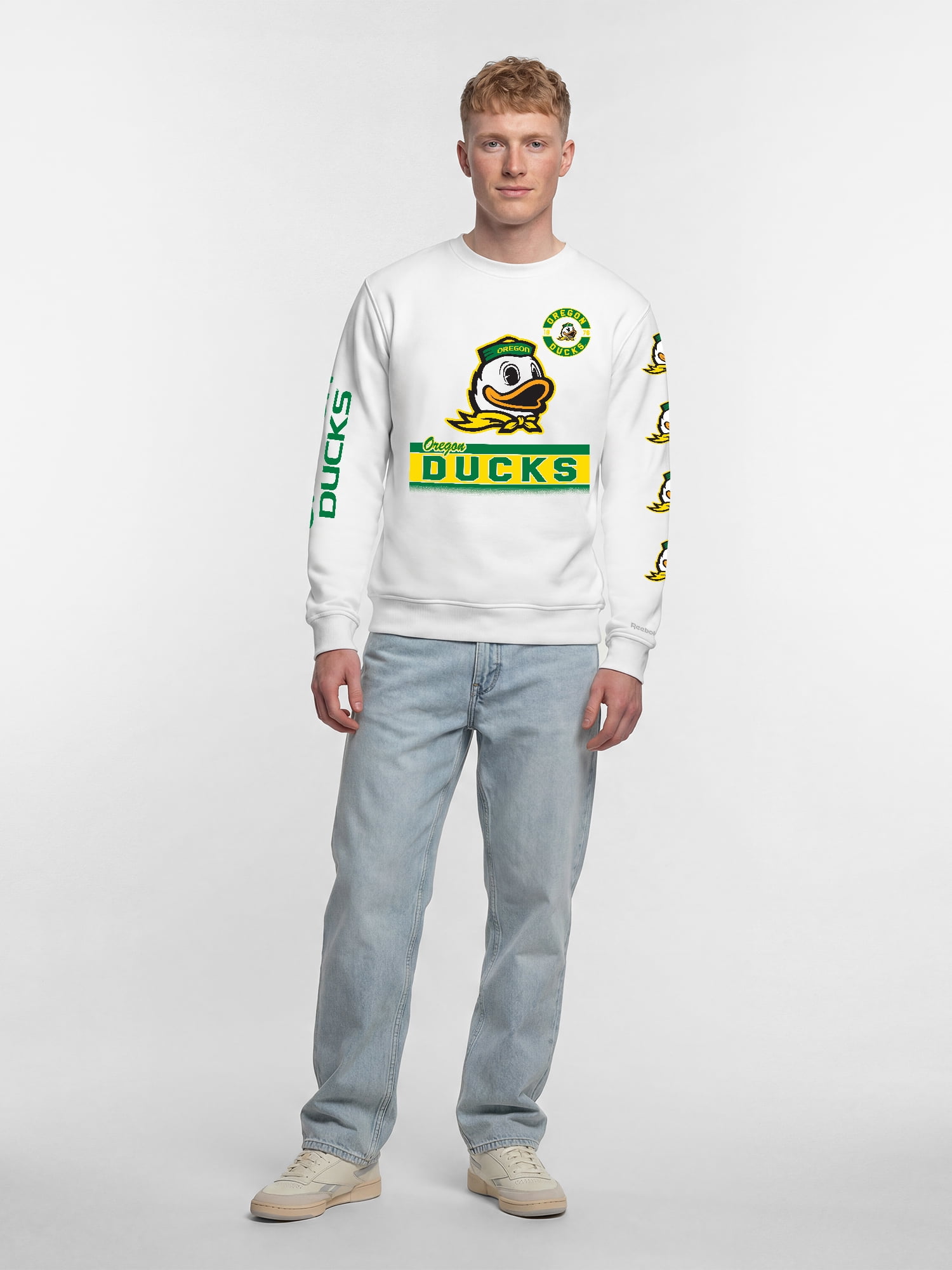 Oregon Ducks Reebok Mens White Crew Sweatshirt