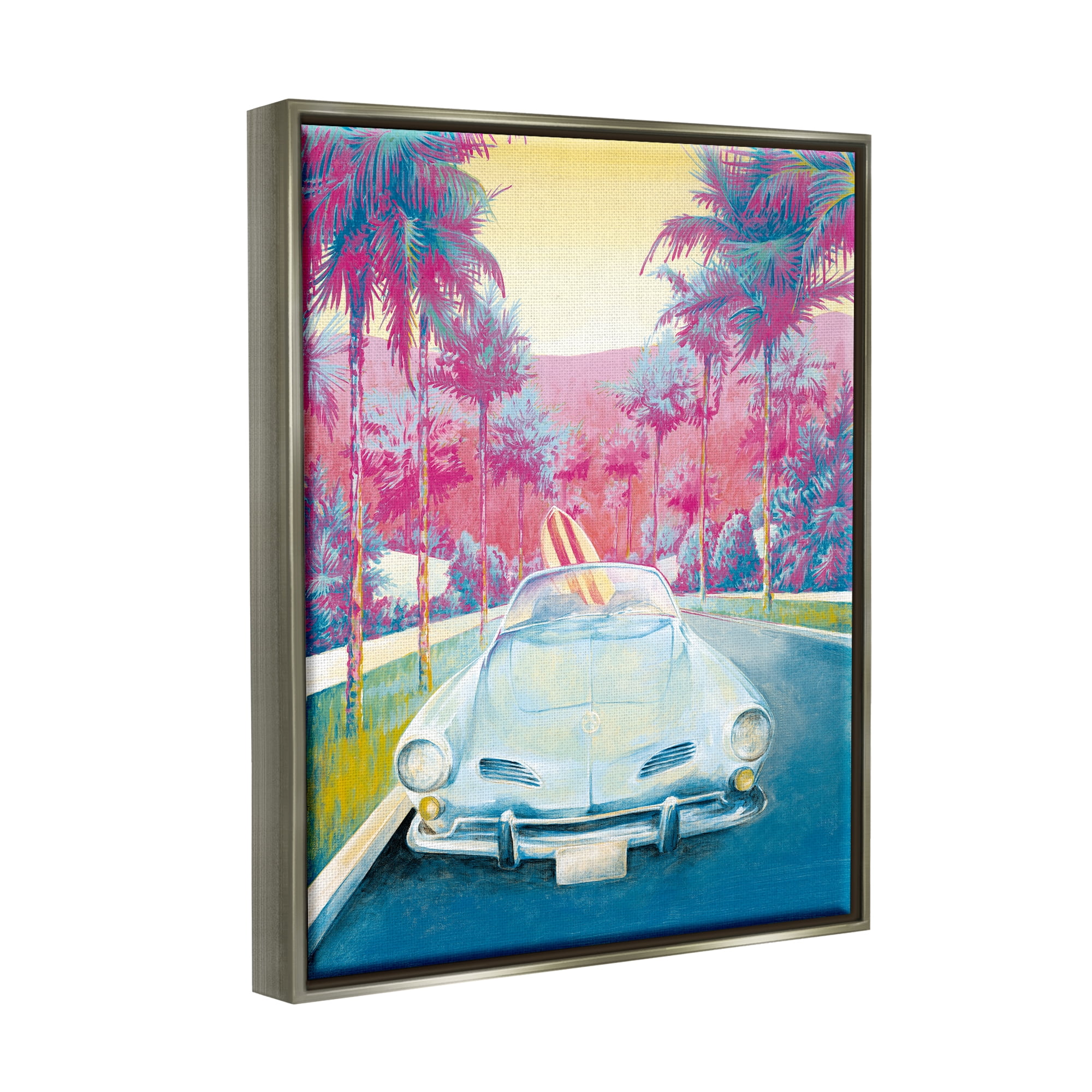 Stupell Industries Tropical Classic Car Transportation Painting Gray Floater Framed Canvas Art Print Wall Art, 17 x 21