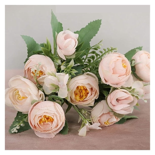 1 ramo de 12 cabezas de Flores artificiales de peonía, rosa de té, Camelia, Flores falsas de seda for decoración DIY de hogar, jardín y boda