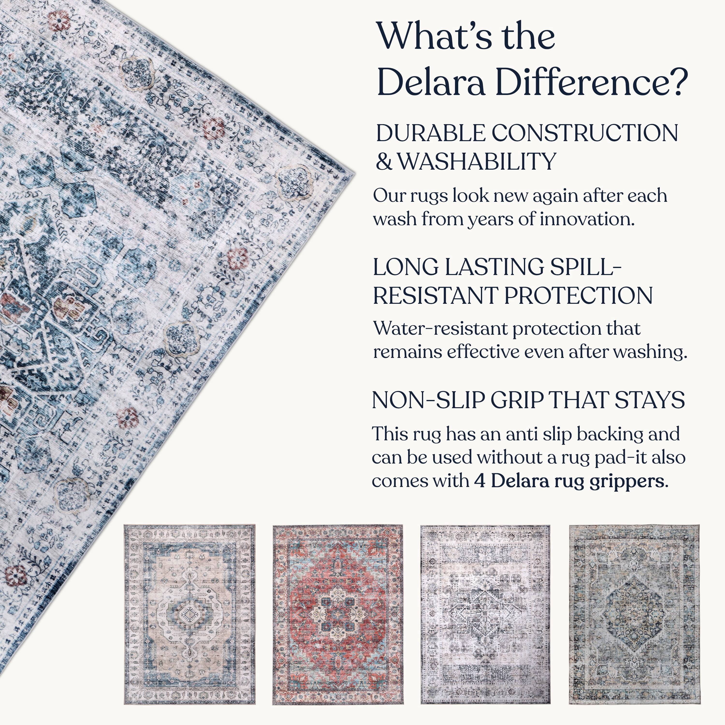 Delara 8'x10' Machine Washable Area Rug, Soft & Durable, Non-Slip, Stain Resistant, Misty Azure, for Bedroom, Living & Dining Room