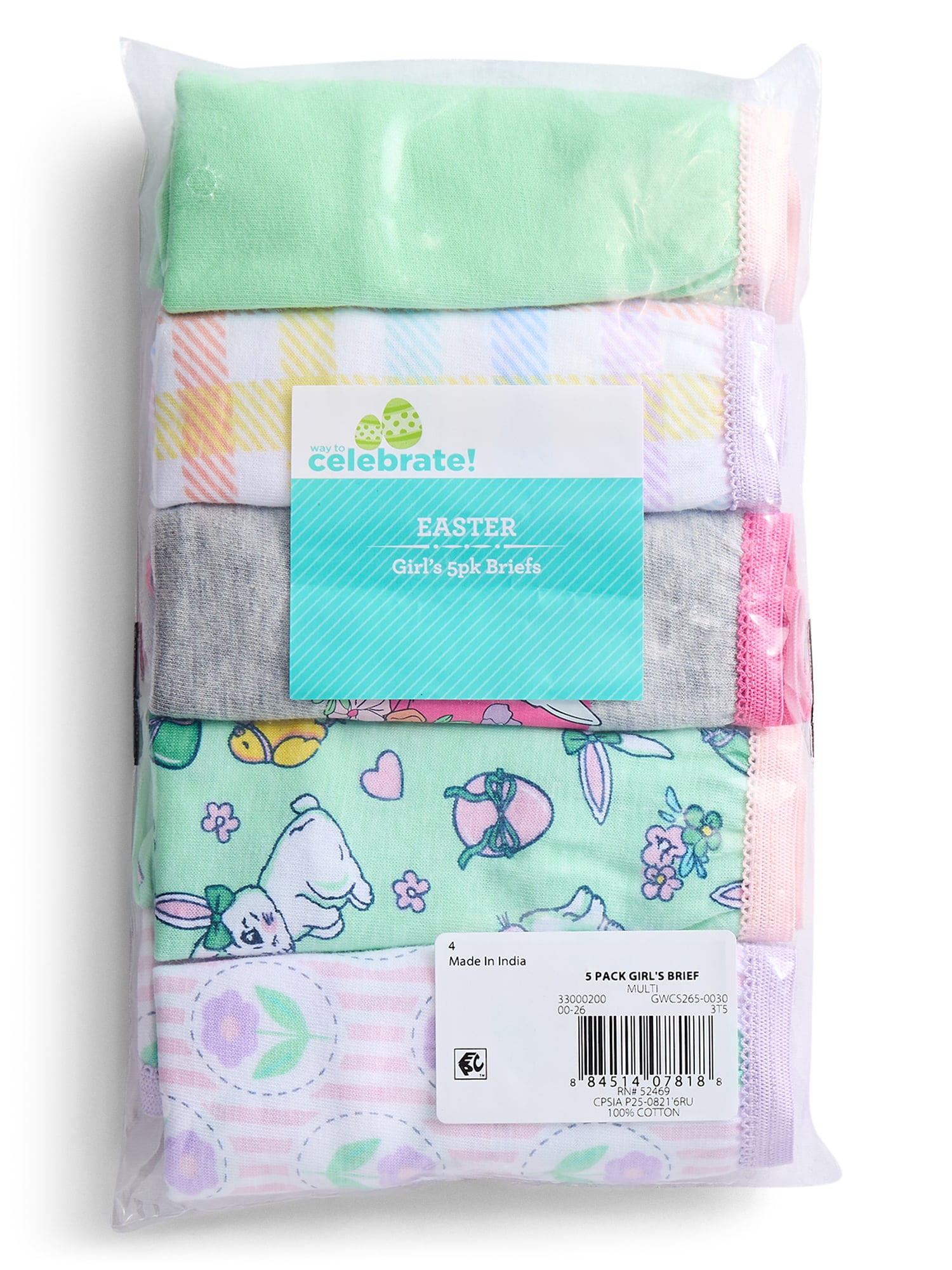 Easter Girls Cotton Underwear Briefs from Way To Celebrate, 5-Pack, Sizes S-XL