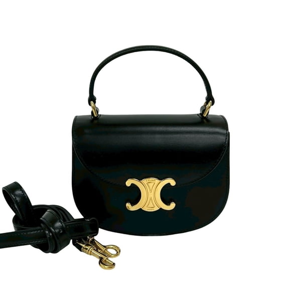 Pre-Owned CELINE Mini Besas Claire Calfskin 2-Way Handbag/Shoulder Bag, Black, 67136 (Good)