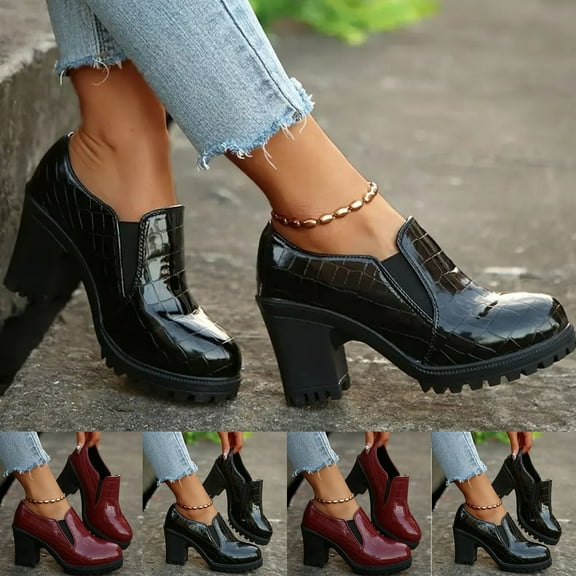 Woman Casual Boots Women's Fashion Casual Round Toe Thick Chunky High Heel Solid Color Loafer Comfortable Dressy Short Boots for Holiday Party
