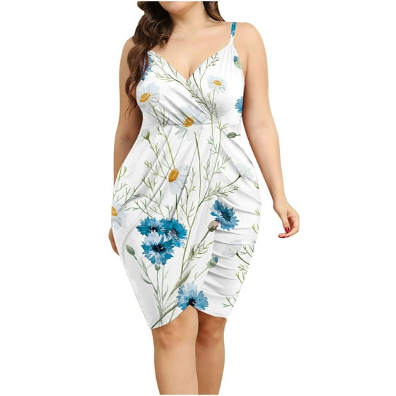 IROINNID V-Neck Sheath Dress For Women Fashion Summer Casual Sleeveless Cross Strap Printing Dress Empire Waist Dress