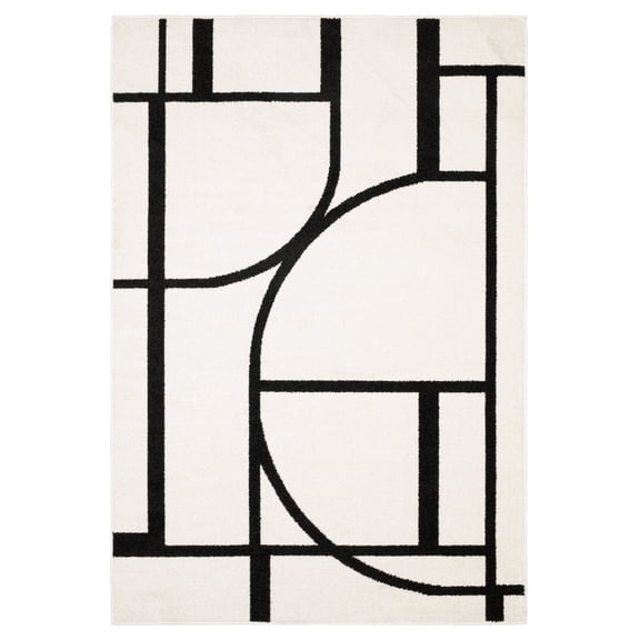 ROW by Oriental Weavers Quinn QUI06 - Machine Woven Area Rug - 2' x 7' - in Ivory/ Black - Modern Style Hallway, Entryway, Kitchen, Bathroom Rug