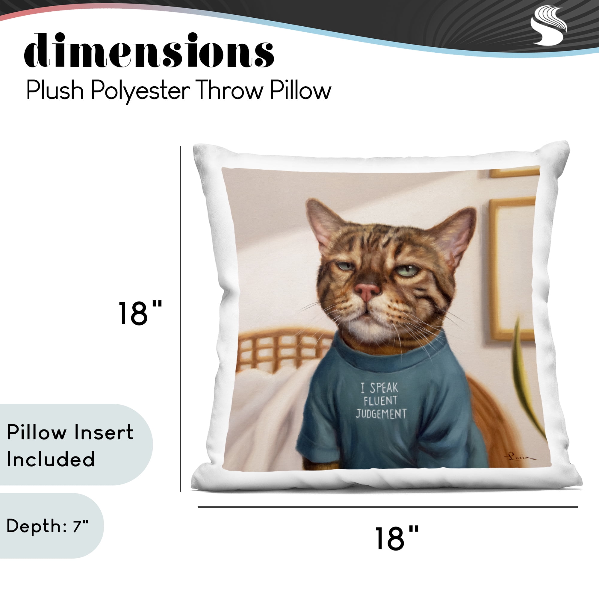 Stupell Industries Cattitude Speak Fluent Judgement Decorative Printed Throw Pillow, design by Lucia Heffernan, 18 x 7 x 18