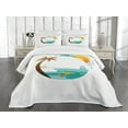 thumbnail image 3 of Ambesonne Beach Quilted Bedspread Set 3 Pcs, Tropic Paradise Summer, Queen Size, Turquoise Marigold Brown, 3 of 5
