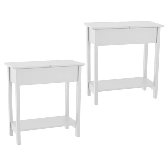 Lavish Home Flip Top Console Table, Set of 2 End Tables with Hidden Hinged Storage Compartment and Lower Shelf for Living Room, White