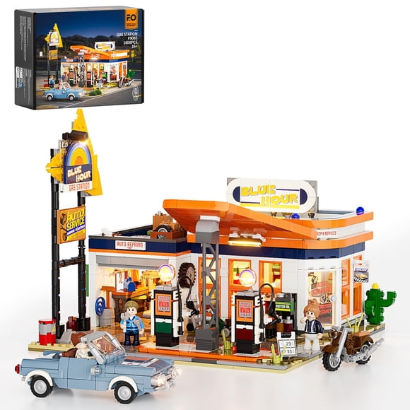 Juego de ladrillos de construcción FUNWHOLE City Gasolinera con 1608 piezas