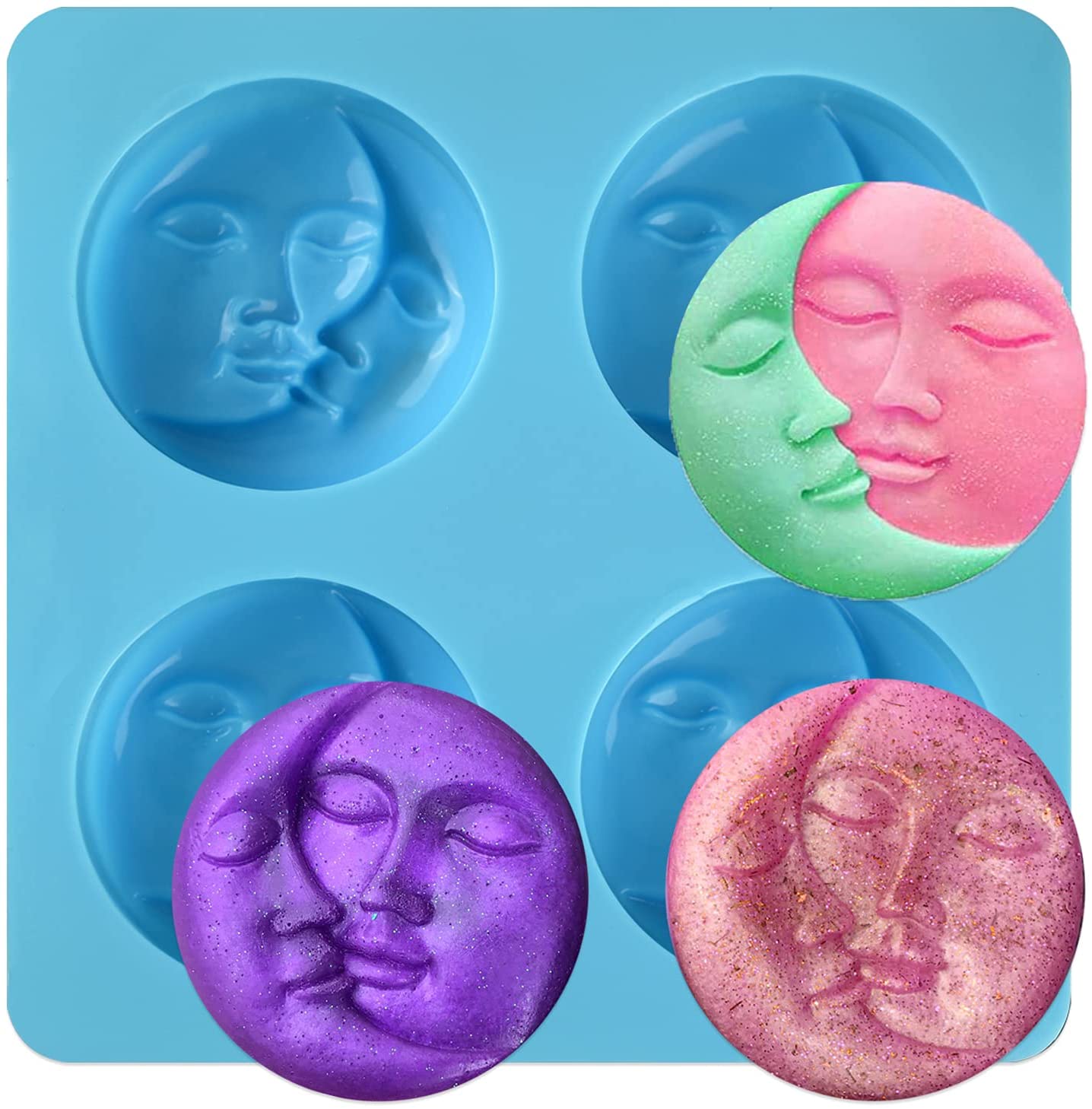 Sun & Moon Silicone Soap Molds, 4 Cavity Crescent Moon Face Silicone