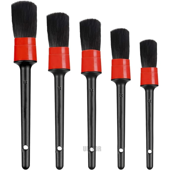 UPITOR Car Detailing Brush Set of 5, Perfect for Automotive Cleaning,Motorcycle Car Cleaning Kit for Wheels Brush Engine or Dashboard, Interior, Engine, Exterior, Leather, Air Vents, Emblems(Black)