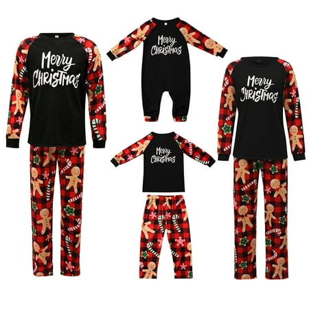 

wsevypo Matching Family Christmas Pajamas Set Family Christmas Pjs Matching Sets Gingerbread Man Printed Top and Pants Sleepwear Sets